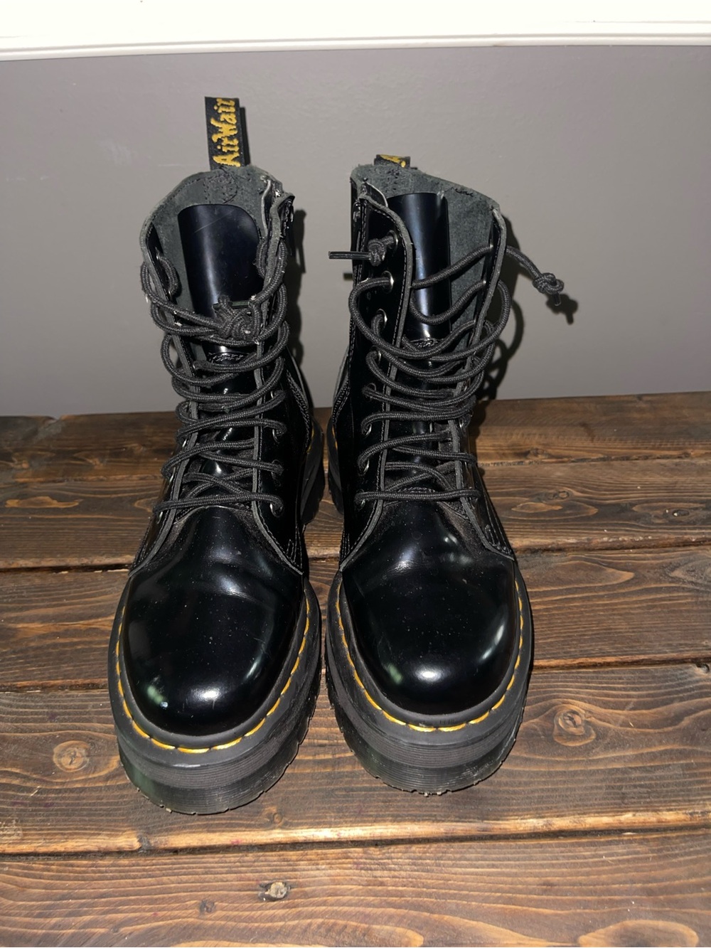 Dr. Martens Black Patent Platform Lace-Up Boots